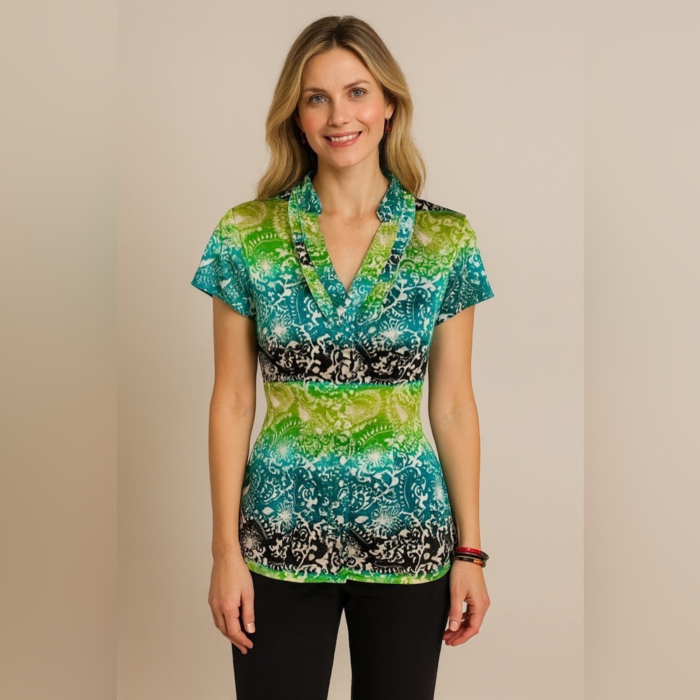 EAST 5th Blouse Large Ruffle V-Neck Paisley